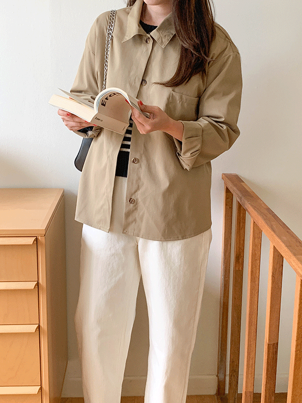 원마웨 박시 포켓 백스트링 셔츠 자켓-3color