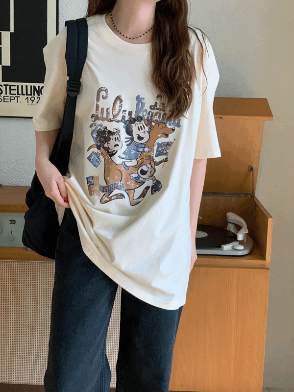 프랑카 오버핏 라운드넥 프린팅 반팔 티셔츠-3color