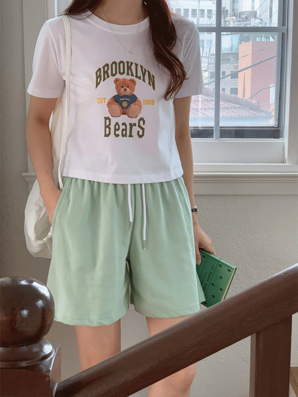 포인팅 라운드넥 브루클린 크롭 반팔 티셔츠-3color