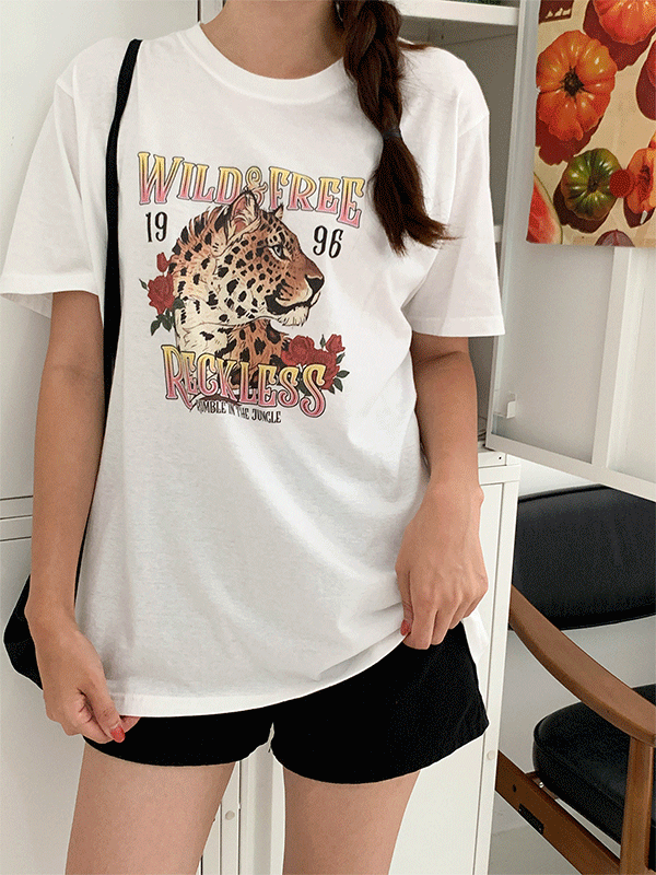 하이바 라운드넥 프린팅 오버핏 반팔 티셔츠-2color